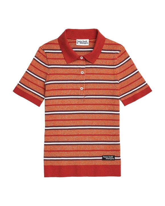 Taylor Swift Tops - Taylor Swift | Rooting for the Anti-Hero Orange/Maroon 3 Button Knit Fitted Polo
